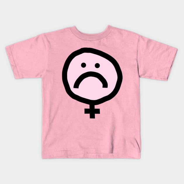 Female Pink Unhappy Smiley Face Kids T-Shirt by ellenhenryart